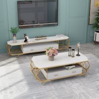 灰色北欧电视柜茶几组合现代小户型轻奢大理石新款网红套装