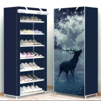 简易鞋柜防尘带门帘款鞋架经济型无纺布鞋子收纳柜子