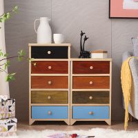 全实木斗柜彩色复古储物柜简约抽屉式收纳柜卧室床头柜五斗柜整装