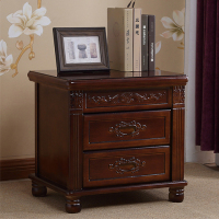 现代中式仿古雕花床头柜实木整装储物柜胡桃海棠色橡胶木收纳柜