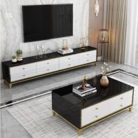 客厅轻奢网红茶几电视柜组合后现代小户型黑白钢化玻璃地柜
