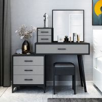 卧室梳妆台灰色现代收纳柜一体轻奢北欧网红ins风化妆桌