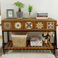 风格装饰柜子 复古铁艺斗柜 收纳储物柜 实木长条桌子玄关柜