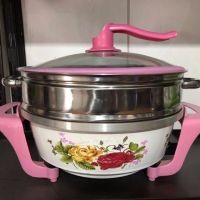 多功能电热锅家用电炒锅加厚电锅学生小电锅电煮锅电蒸锅电火锅|32粉色带蒸笼