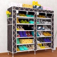单排双排简易鞋架鞋柜多层防尘带拉链鞋架子不锈钢牛津布无纺布架