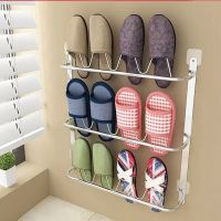 浴室拖鞋架墙壁挂式免打孔挂钩卫生间不锈钢门后收纳沥水挂架鞋架