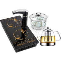 茶桌茶台平底烧茶壶嵌入式电磁炉茶具烧水壶茶炉泡茶盈悦平板电磁|-11茶字花纹款(配玻璃壶锅)面板尺寸20*37cm