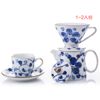 陶瓷滤杯滴漏式冲手冲咖啡壶套装日式手绘咖啡壶杯器具|蓝腾花套装1-2人份