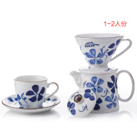 陶瓷滤杯滴漏式冲手冲咖啡壶套装日式手绘咖啡壶杯器具|古染花套装1-2人份