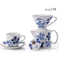陶瓷滤杯滴漏式冲手冲咖啡壶套装日式手绘咖啡壶杯器具|古染花套装2-4人份