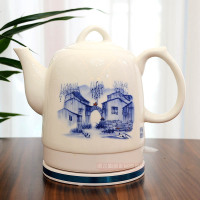 适用景德镇电热烧电水壶304水壶陶瓷水壶家用苏泊尔青花瓷泡茶烧|米白色1.8L江南水乡