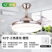 卧室吊扇餐厅遥控隐形风扇灯电风扇简约家用吊灯现代led客厅灯带|42寸银边变光LED壁控