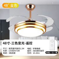 卧室吊扇餐厅遥控隐形风扇灯电风扇简约家用吊灯现代led客厅灯带|48寸金色双吕变光LED遥控