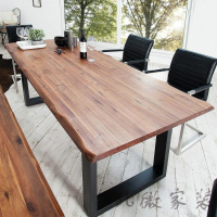 餐桌椅美式铁艺会议桌实木长条桌办公桌餐桌长方形工作台简约洽谈桌Q欧因