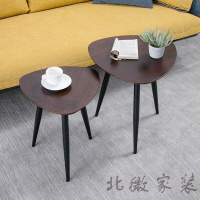 小茶几迷你茶桌小圆桌茶几移动茶台北欧实木三角形圆形茶几小户型椭圆形组合胡桃木边几黑色简约现代欧因