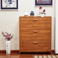 鞋柜 简约现代翻斗鞋柜 大容量多功能鞋架玄关柜柚木实木色17cm超薄斗柜 50-17-107三 内部单层 组装