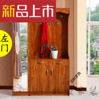 中式简约厅柜衣帽柜穿衣镜组合挂衣架鞋柜带镜子玄关柜隔断 组装 定制
