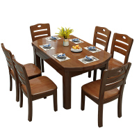 实木餐桌可收缩折叠桌圆形饭桌圆桌子人小户型家用餐桌椅组合欧因