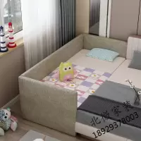 实木床松木布艺儿童床带护栏女孩公主床男孩宝宝边床加宽加长拼接床欧因
