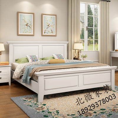 美式实木床1.8米双人床现代简约家具1.5m白色储物床经济型主卧床欧因