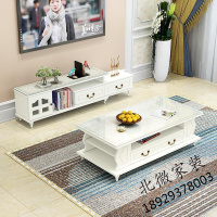 [送木凳子]欧式电视柜茶几组合简约现代小户型客厅伸缩钢化玻璃电视机柜套装人造板欧因