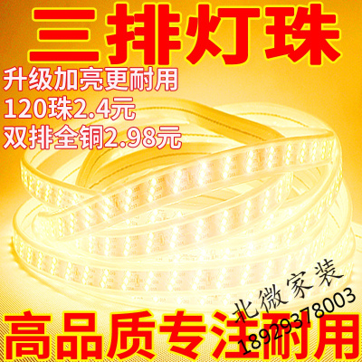 led灯带客厅家用吊顶凹超亮长条软灯条户外防水三色变光线220v