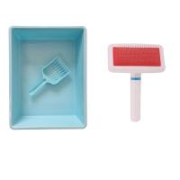 猫砂盆猫厕所猫拉屎猫窝猫床半封闭猫咪用品|蓝色盆+猫砂铲+梳毛器