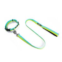 牵引绳狗狗小型犬中型拉布拉多高强尼龙狗链子狗脖套项圈狗狗用品|黄兰色:牵引带+颈圈两件套 L码建议体重50-90斤