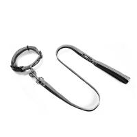 牵引绳狗狗小型犬中型拉布拉多高强尼龙狗链子狗脖套项圈狗狗用品|黑灰色:牵引带+颈圈两件套 M码建议体重35-50斤