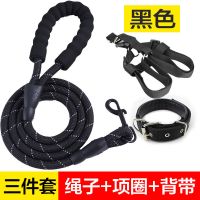 狗狗牵引绳加长1.5米2米3米不勒手遛狗绳泰迪金毛大中小型犬狗链|黑色[三件套] 2米L码[约20-40斤]