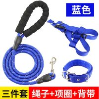 狗狗牵引绳加长1.5米2米3米不勒手遛狗绳泰迪金毛大中小型犬狗链|蓝色【三件套】 1.5米S码【约5-12斤】