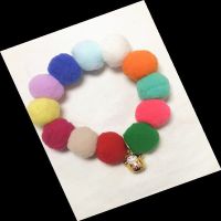 猫咪彩虹毛绒项圈 小型犬毛球项圈 网红宠物日常拍照饰品猫狗饰品|深彩虹色+招财猫铃铛 M(颈围35cm左右)