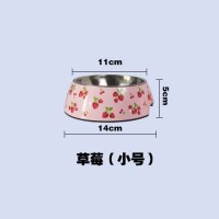 美耐皿不锈钢狗碗防滑宠物碗狗狗食盆加厚一碗两用狗碗猫碗狗槽|草莓 大号