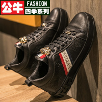 公牛四季男鞋真皮牛皮欧洲站美杜莎男鞋加绒保暖韩版潮流时尚商务休闲黑色真皮