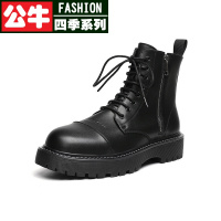 公牛四季男鞋新款复古大头英伦风工装马丁骑行皮靴子男高帮机车鞋潮-T