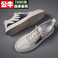 公牛四季男士休闲皮鞋男英伦风百搭透气男鞋春季沙色鞋子马丁靴低帮马丁鞋