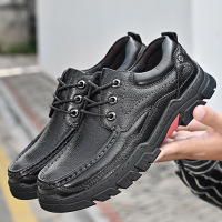 公牛四季男鞋英伦男式商务皮鞋真皮厚底中年爸爸鞋头层牛皮男鞋休闲乐福鞋套脚