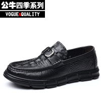 公牛四季男鞋鳄鱼纹高端男鞋2022夏季新款中老年父亲套脚休闲皮鞋男软底防滑豆豆鞋懒人一脚蹬轻便开车爸爸鞋