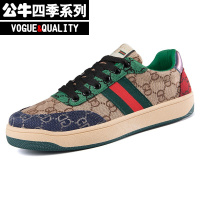公牛四季男鞋男鞋老花布平底休闲板鞋2022春季新款网布透气低帮系带休闲鞋韩版时尚百搭潮鞋青年日常穿搭潮流