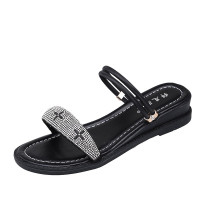 公牛四季男鞋水钻凉鞋女2022夏季新款时尚ins仙女风坡跟网红平底露趾两穿凉拖鞋外穿一字带凉拖淑女鞋