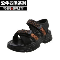 公牛四季男鞋女鞋2022夏季新款时尚百搭厚底罗马凉鞋ins潮流魔术贴小香风平底沙滩鞋学生增高休闲韩版潮鞋