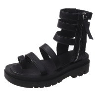 公牛四季男鞋罗马凉鞋女2022夏季新款厚底增高拉链凉靴柔软松糕底时尚百搭镂空透气沙滩鞋韩版网红潮鞋女