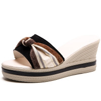 公牛四季男鞋凉鞋女2022夏季新款一字带凉鞋坡跟增高时尚百搭气质厚底凉拖鞋仙女风松糕底沙滩鞋