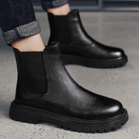 公牛四季男鞋厚底马丁靴内增高皮靴男鞋秋季真皮休闲高帮烟筒切尔西皮靴高街风