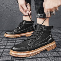 公牛四季男鞋马丁靴男秋季2022新款高帮英伦风户外潮流休闲增高厚底机车工装靴