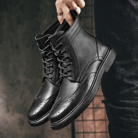 公牛四季男鞋马丁靴男英伦风高帮男靴夏季头层牛皮中帮皮鞋工装男士靴子黑色潮