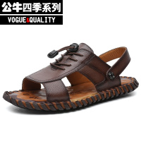 公牛四季男鞋沙滩鞋男鞋头层牛皮纯手工韩版时尚百搭沙滩凉鞋2022夏季新款男士镂空透气休闲皮面实体凉鞋青年