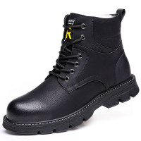 公牛四季男鞋铭男鞋休闲皮鞋冬天加绒棉鞋时尚高帮鞋马丁靴青年潮鞋工装靴子户外鞋靴2022秋冬新款黑色雪地靴
