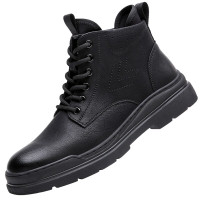 公牛四季男鞋男鞋休闲皮鞋中帮马丁工装鞋皮面经典百搭男款潮流高帮靴2022秋冬新款男士黑色皮鞋男靴休闲皮鞋