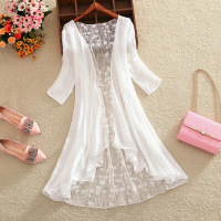 2019春夏新款蕾丝衫七分袖上衣开衫外套中长款女